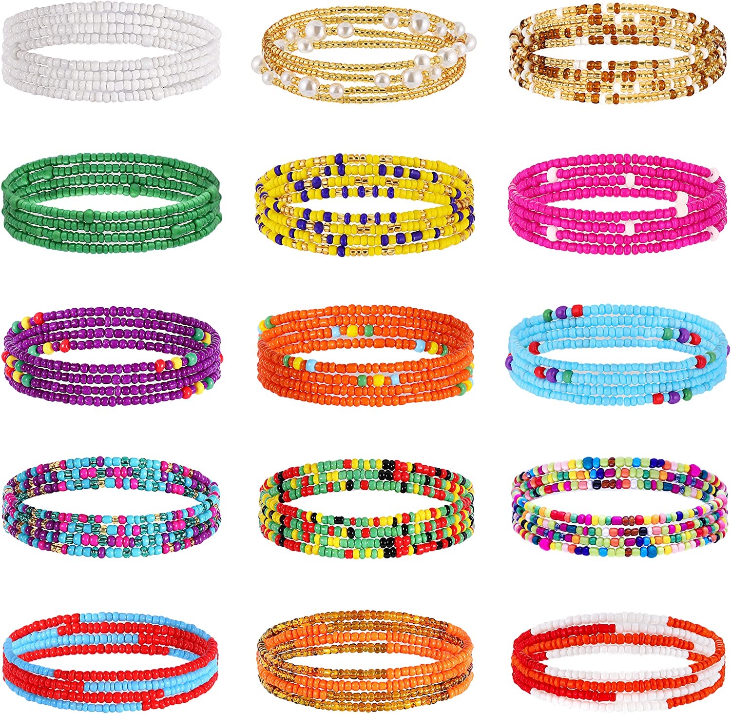 TOSGMY 15Pcs 31.5-50Inch Waist Beads for Women Girls Stretchy Belly Chain Body Jewelry Set Colorful Waist Chain Summer Bikini Body Chain plus Size Apparel & Accessories > Jewelry > Body Jewelry TOSGMY B 50.0 Inches