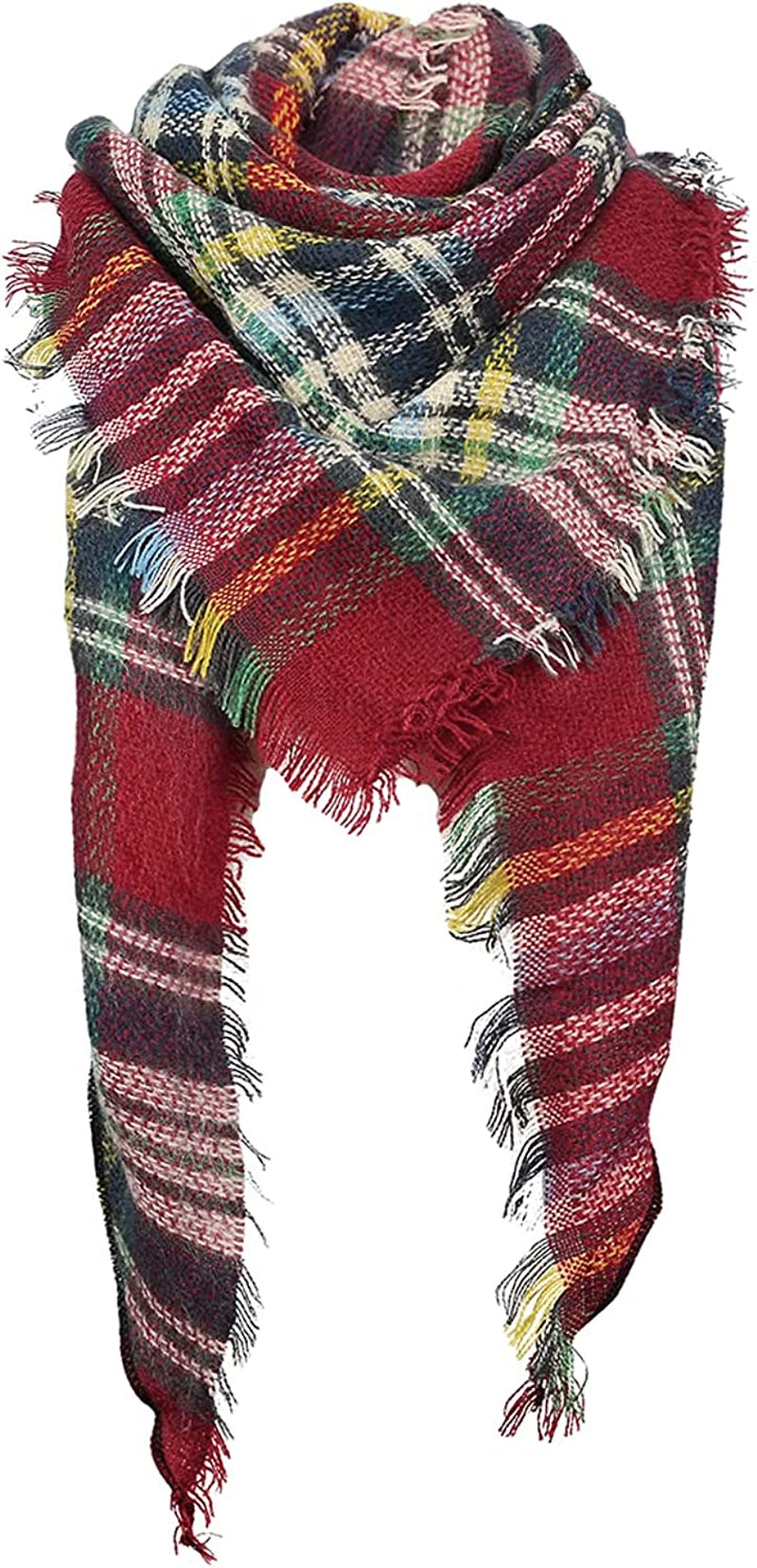 Century Star Women'S Stylish Warm Tassels Soft Plaid Tartan Scarf Winter Large Blanket Wrap Shawl Apparel & Accessories > Clothing Accessories > Scarves & Shawls Century Star Z Triangle Deep Red One Size
