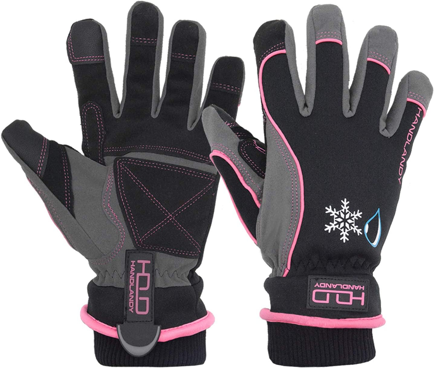 Waterproof Insulated Work Gloves, Thermal Winter Gloves for Men Women Touch Screen, Warm Ski Snowboard Cold Weather Gloves (Medium, Pink) Apparel & Accessories > Clothing Accessories > Gloves & Mittens HANDLANDY Pink-women Size Medium
