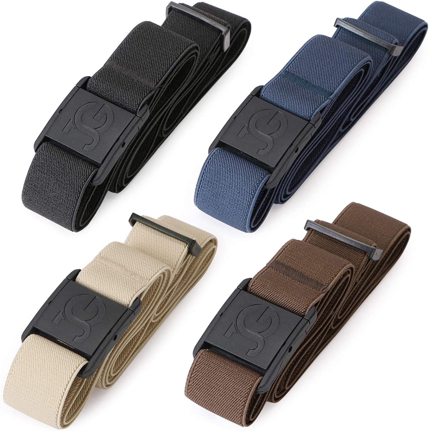 No Show Women Stretch Belt Invisible Elastic Web Strap Belt with Flat Buckle for Jeans Pants Dresses Apparel & Accessories > Clothing Accessories > Belts KYLIE MAX F-black+blue+coffee+beige Suit for US Size 0-16