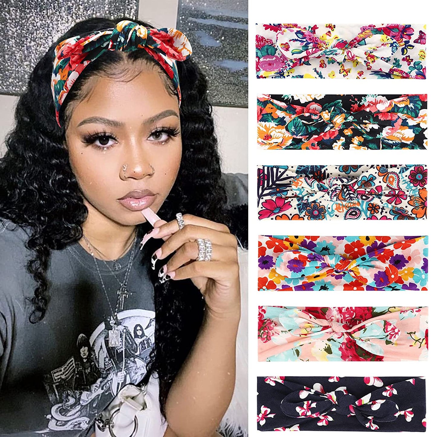 DRESHOW Twist Bow Wire Headbands Vintage Head Wrap Rabbit Ear Wired Hairbands Hair Holder Hair Accessory for Women and Girls 6 Pack Apparel & Accessories > Clothing Accessories > Bandanas & Headties DRESHOW 6 Pack Rabbit Ears Flower Printed