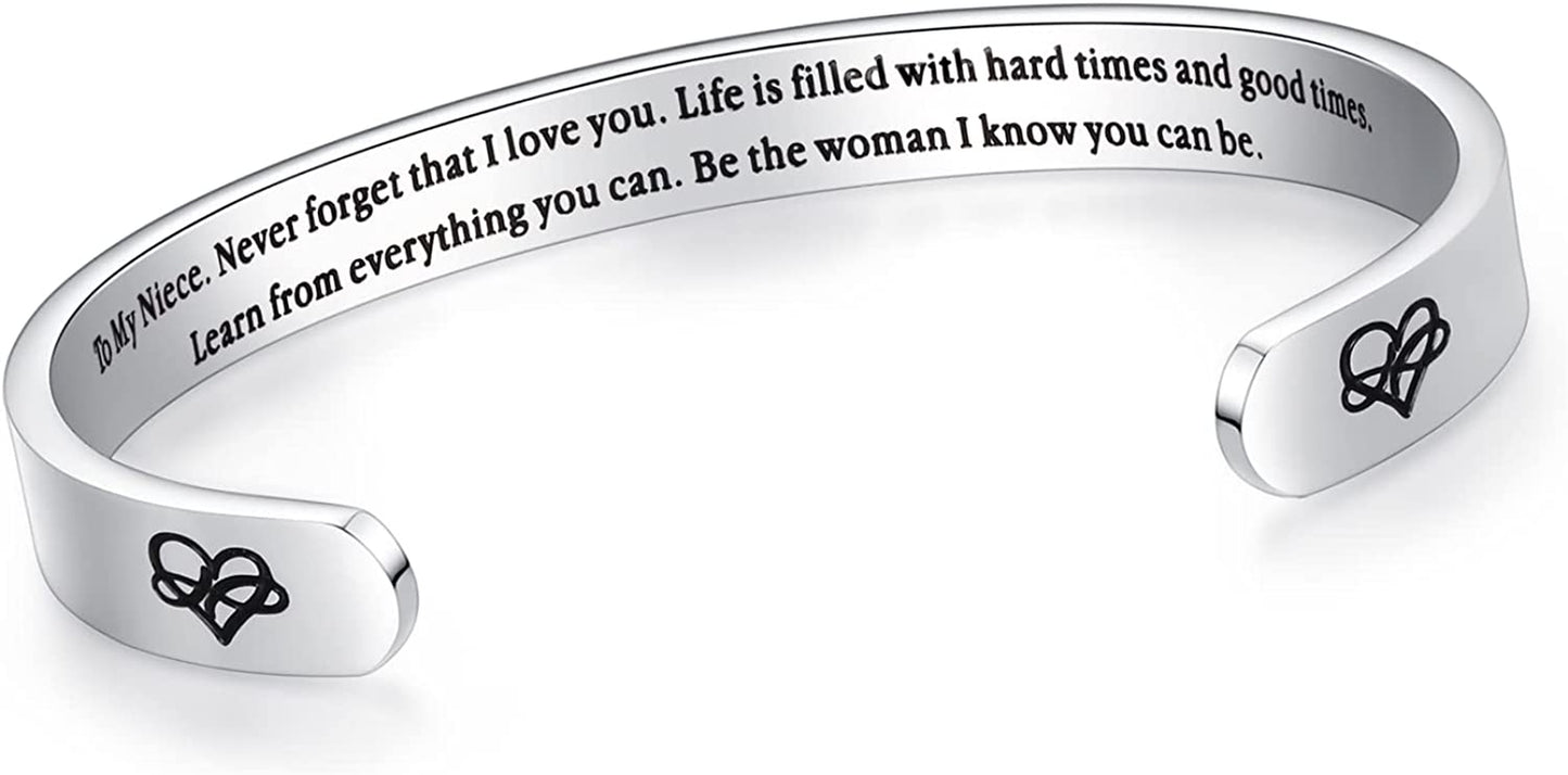 Aryahozel Motivational Cuff Bracelet for Women Girls, Personalized Jewelry Gifts for Her Daughter Mom Sister Niece Best Friends, Engraved Different Sayings Apparel & Accessories > Jewelry > Bracelets AryaHozel Niece Gift-To my niece, Never forget that I love you…