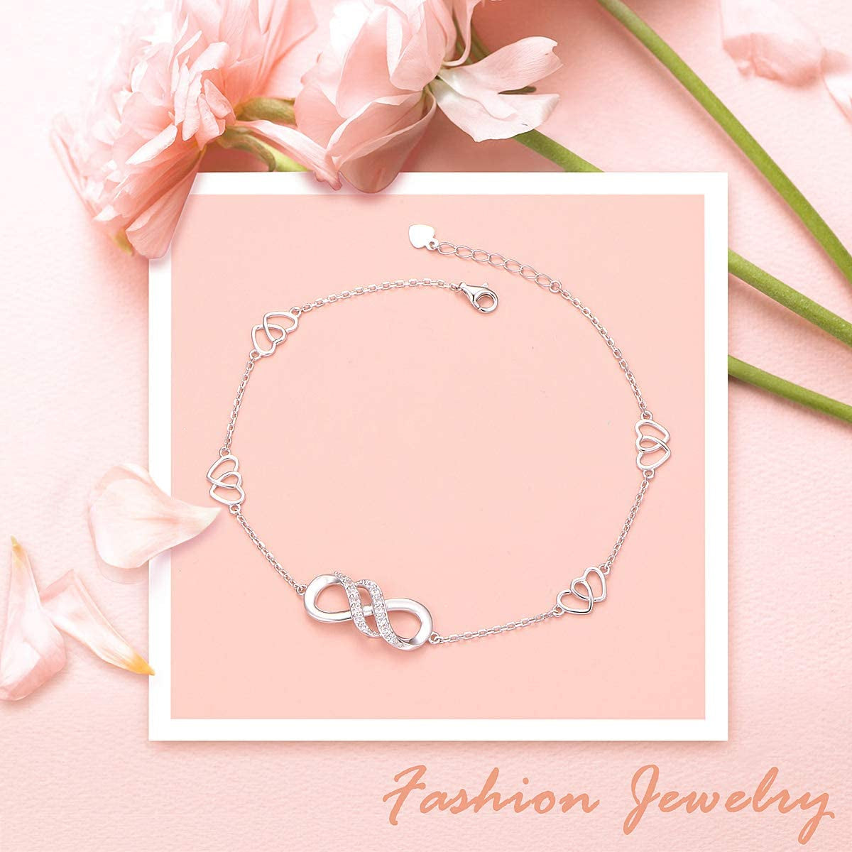 Infinity Anklet 925 Sterling Silver for Women Girls Adjustable Heart Ankle Bracelet Boho Beach Foot Chain 9+1 Inch Charm Jewelry Best Birthday Gifts Apparel & Accessories > Jewelry > Anklets FLYOW