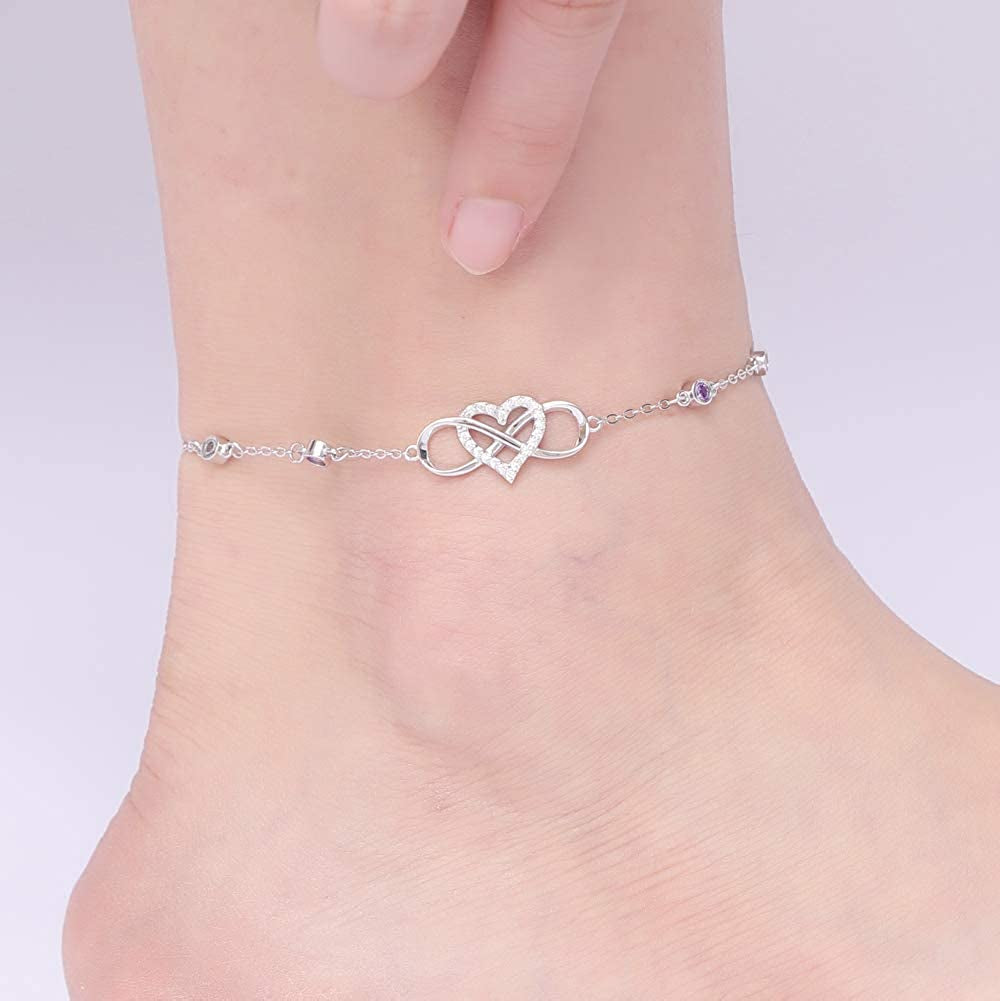 S925 Sterling Silver Ankle Bracelets for Women,Infinity Anklet with Heart Design Charm Jewelry,Gift for Women Mother Apparel & Accessories > Jewelry > Anklets Nieboa