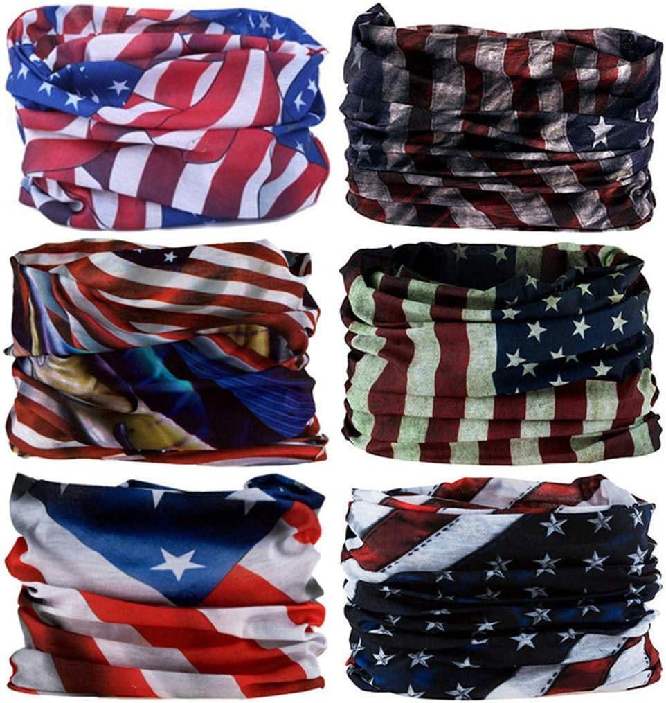 VANCROWN Headband Neck Gaiter Head Wrap Headwear Face Mask Magic Scarf Bandana for Men and Women Apparel & Accessories > Clothing Accessories > Headwear VANCROWN 6PCS.The Stars and Stripes