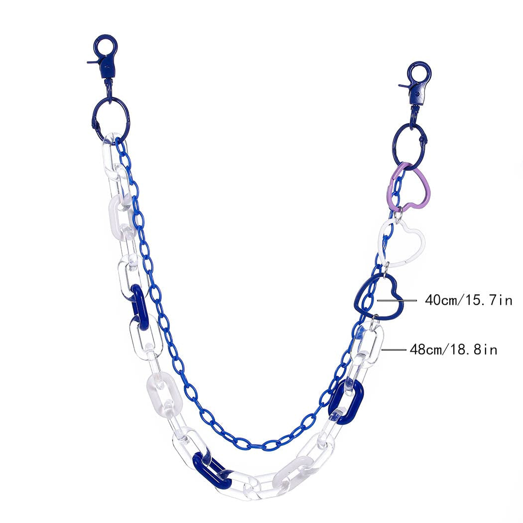 Bounzhi Cute Pants Jean Chain Layered Keychain Punk Colorful Pendants Heart Pocket Trousers Chain Hiphop Rock Wallet Chains Body Jewelry for Men and Women (Blue) Apparel & Accessories > Jewelry > Body Jewelry Bounzhi