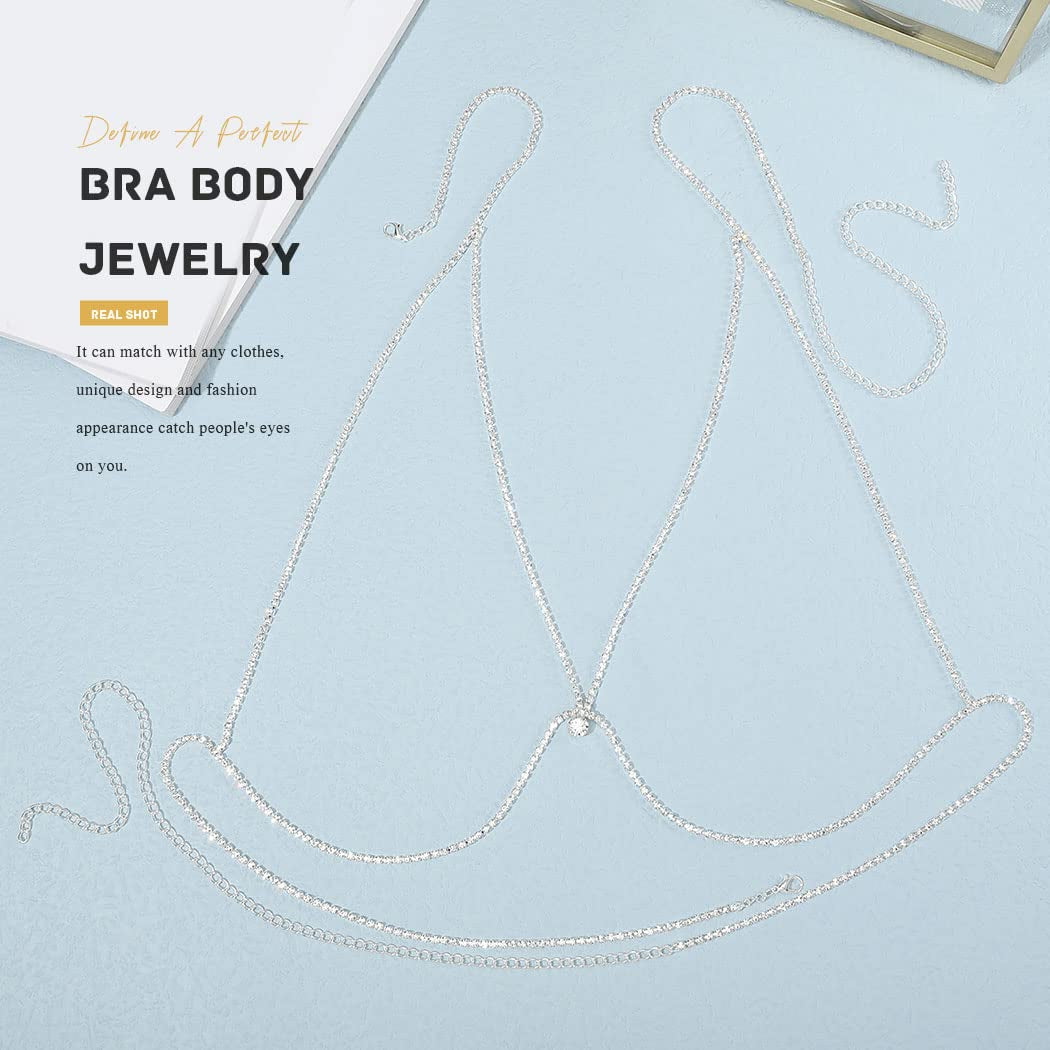 Asooll Crystal Body Chain Rhinestone Chest Chain Bikini Bra Jewelry Fashion Beach Prom Rave Body Accessories Jewelry for Women and Girls (Silver) Apparel & Accessories > Jewelry > Body Jewelry Asooll