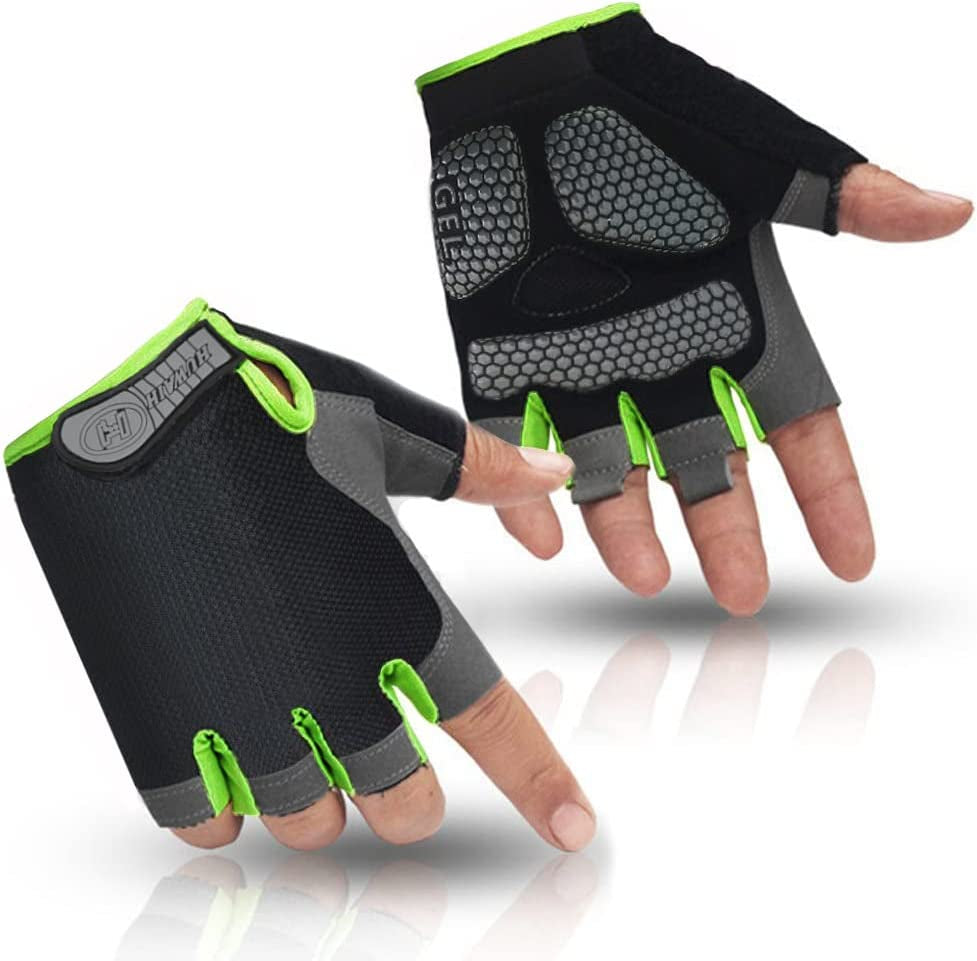 Huwaih Cycling Gloves for Men/Women anti Slip Shock Absorbing Biking Gloves Half Finger Gel Pad Bicycle Gloves Breathable Bike Gloves Apparel & Accessories > Clothing Accessories > Gloves & Mittens HuwaiH Black/Green M (Palm Width: 3.35"-3.55")