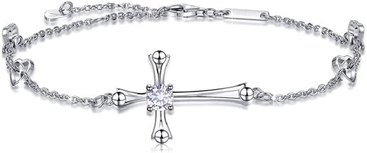 Cross Ankle Bracelet for Women, 925 Sterling Silver Charm Adjustable Foot Anklet, Large Cross Bracelet Apparel & Accessories > Jewelry > Anklets OneSight One Cubic Zirconia Cross