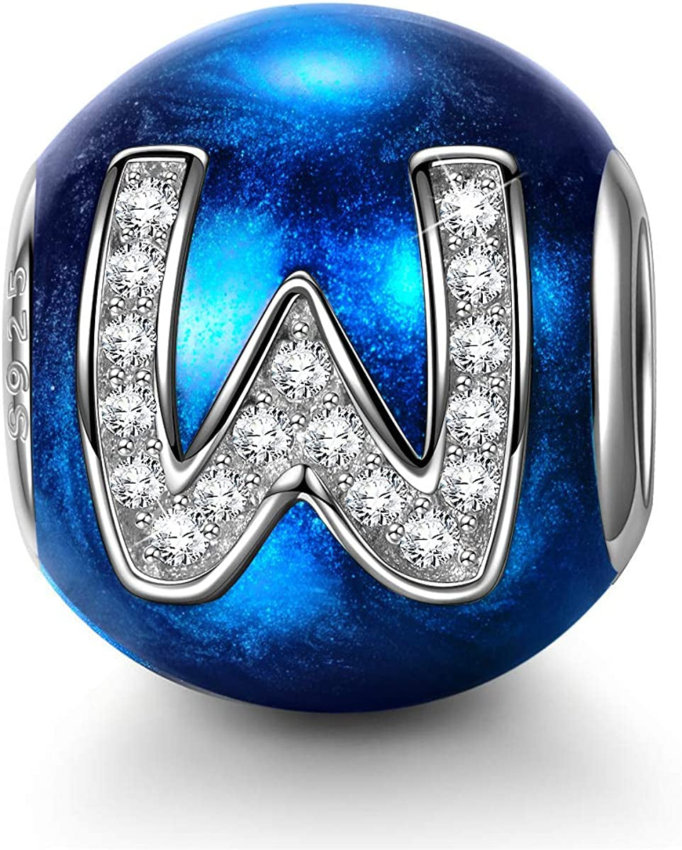 NINAQUEEN Letter Charms A-Z Beads, 925 Sterling Silver with Enamel and Cubic Zirconia, Fit Charms Bracelet and Necklace, Jewelry Box for Personalized Gift Apparel & Accessories > Jewelry > Bracelets NINAQUEEN W