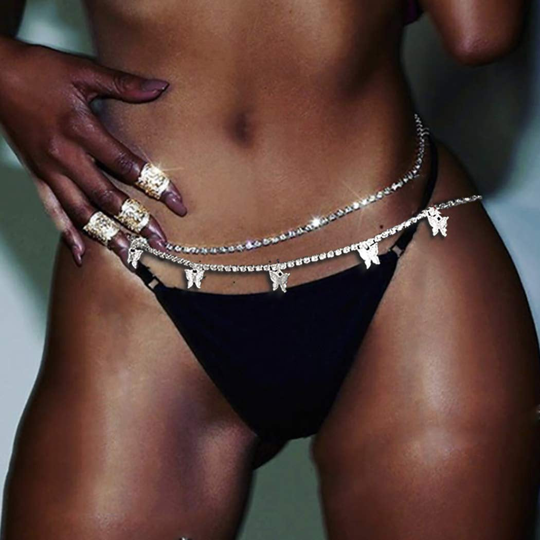 Jeweky Halloween Crystal Butterfly Waist Chain Belly Silver Belt Body Chains Summer Beach Body Accessories Jewelry for Women and Girls Apparel & Accessories > Jewelry > Body Jewelry Artist Unknown