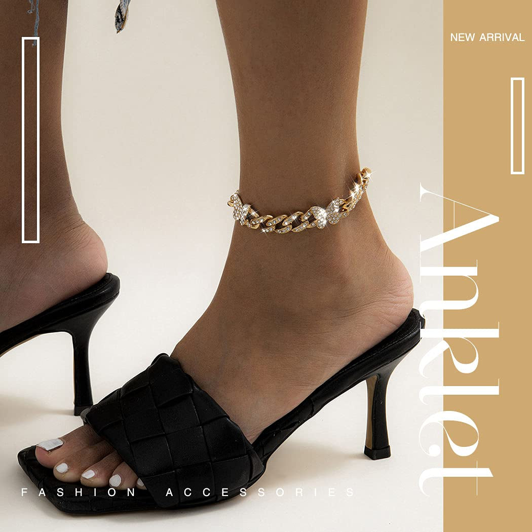 DRESBE Boho Butterfly Anklet Gold Rhinestone Cuban Link Anklets Chunky Ankle Bracelet Party Prom Foot Jewelry Chain for Women and Girls JL102 Apparel & Accessories > Jewelry > Anklets DRESBE