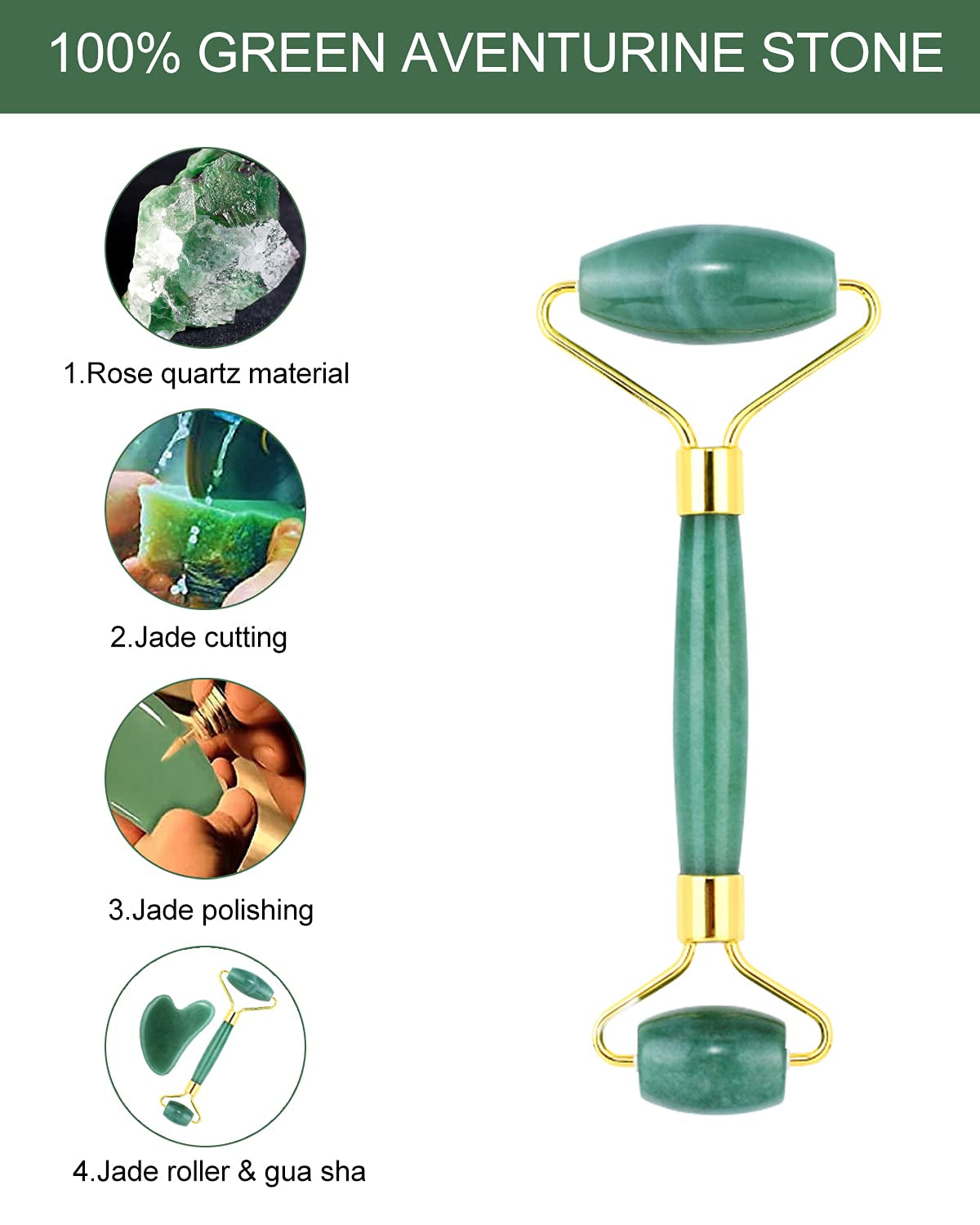 Guasha Tool for Face, Jade Roller Gua Sha Massage Tool Set, Beauty Facial Skin Care Massager for Muscle Relaxing and Wrinkles Relieve - Green Natural Jade Stone Health & Beauty > Personal Care > Cosmetics > Cosmetic Tools > Skin Care Tools KNQZE