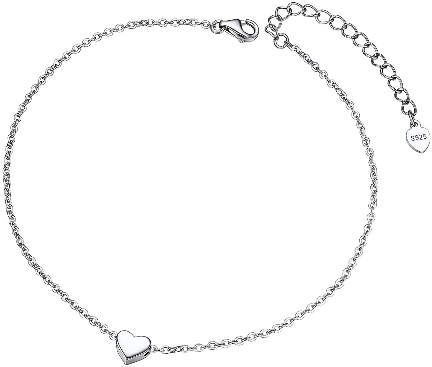 Chainspro Womens S925 Sterling Silver Adjustable Anklet, Heart/Moon/Handcuff Ankle Bracelet,Summer Foot Jewelry, Stainless Steel/Gold Plated(Send Gift Box) Apparel & Accessories > Jewelry > Anklets ChainsPro 0-heart-silver