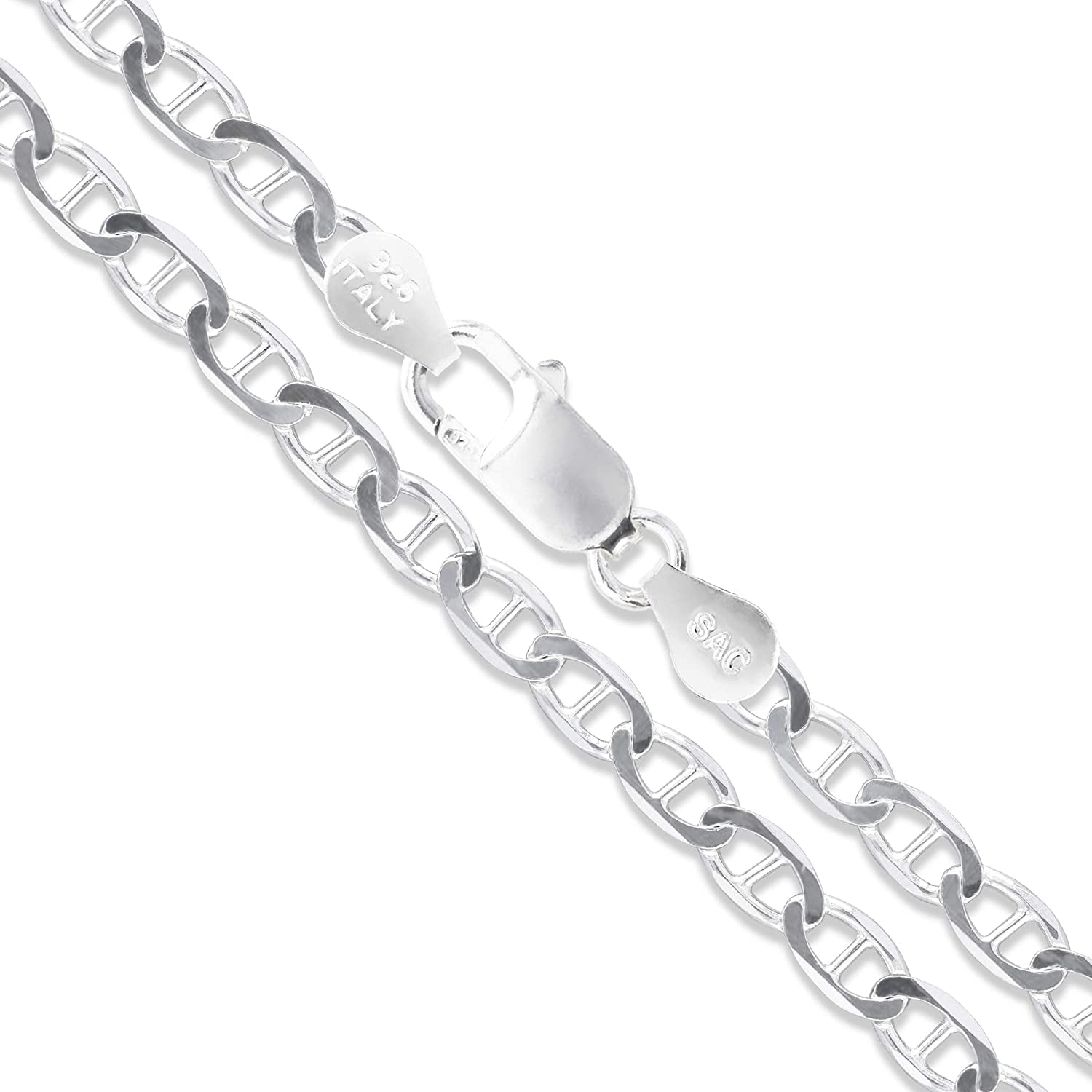 CHOOSE YOUR WIDTH Sterling Silver Flat Mariner Chain Solid 925 Italy Link Women'S Men'S Necklace Apparel & Accessories > Jewelry > Anklets Sac Silver 4.6mm − 28"