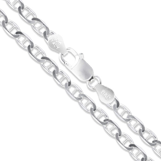 CHOOSE YOUR WIDTH Sterling Silver Flat Mariner Chain Solid 925 Italy Link Women'S Men'S Necklace Apparel & Accessories > Jewelry > Anklets Sac Silver 4.6mm − 28"