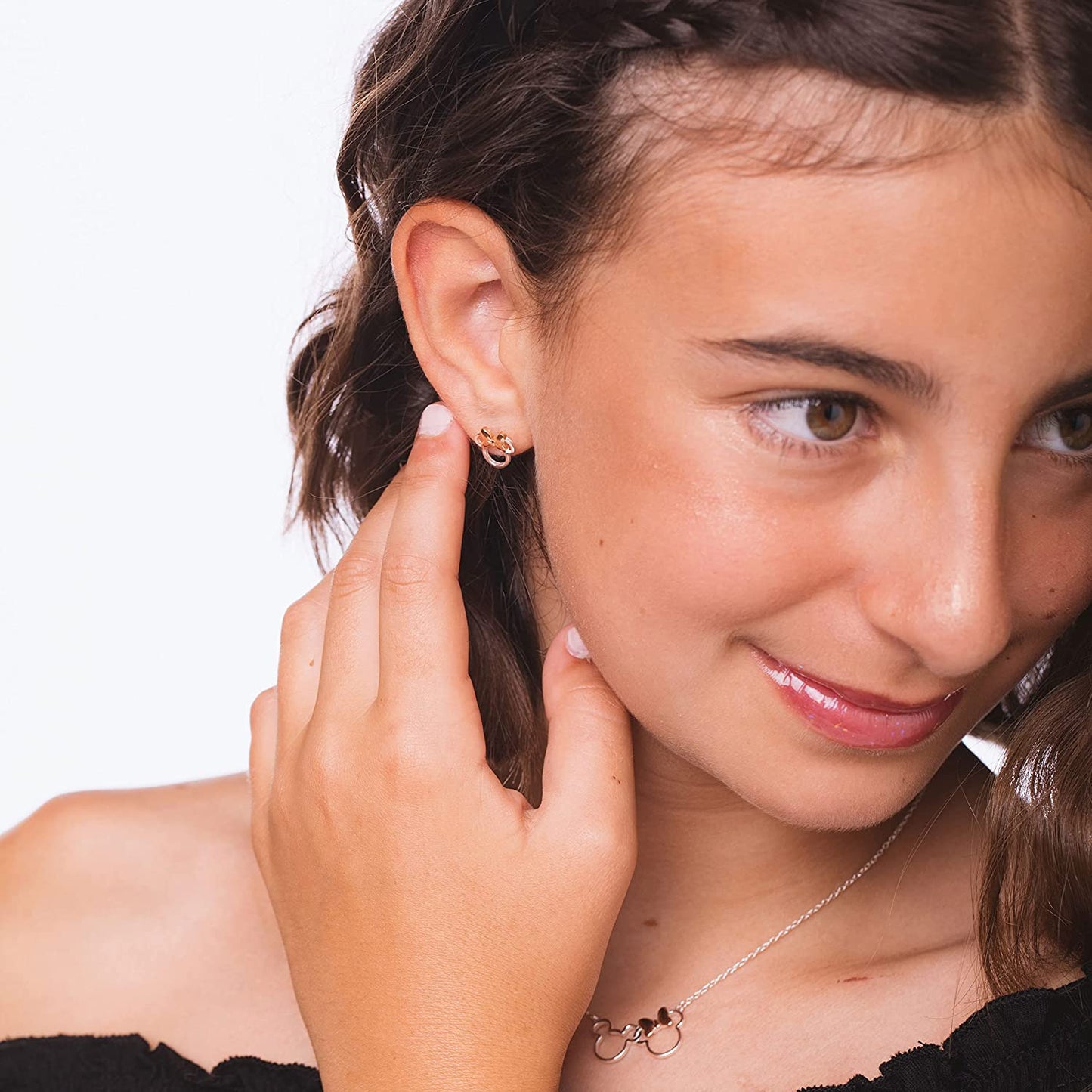 Disney Minnie Mouse Stud Earrings, Two Tone Minnie Silhouette, Sterling Silver Apparel & Accessories > Jewelry > Earrings Disney