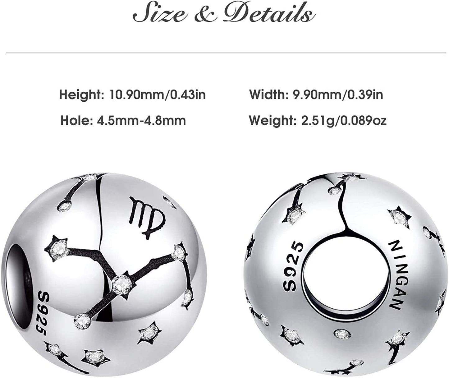 NINGAN 12 Zodiac Sign Birthday Charms - 925 Sterling Silver Charms Fits Women'S Charm Bracelet & Necklace - Birthday Gifts for Girls & Friends Apparel & Accessories > Jewelry > Bracelets NINGAN
