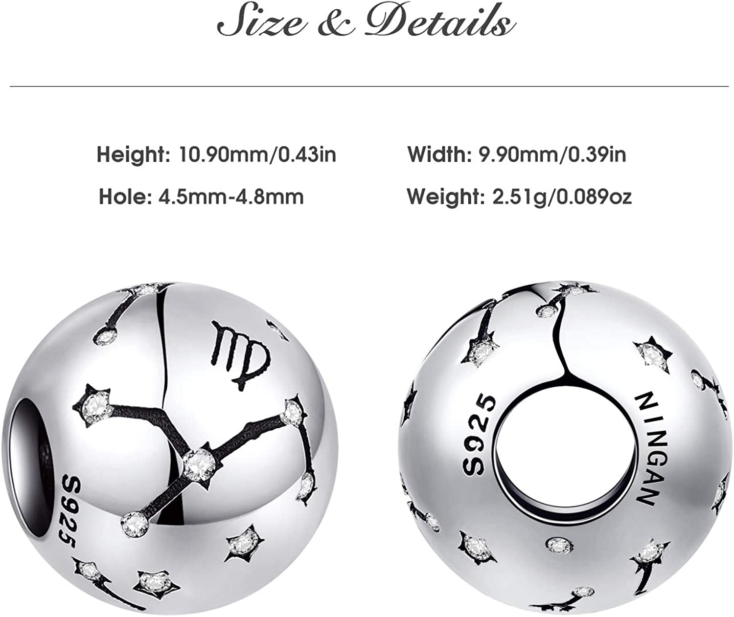 NINGAN 12 Zodiac Sign Birthday Charms - 925 Sterling Silver Charms Fits Women'S Charm Bracelet & Necklace - Birthday Gifts for Girls & Friends Apparel & Accessories > Jewelry > Bracelets NINGAN