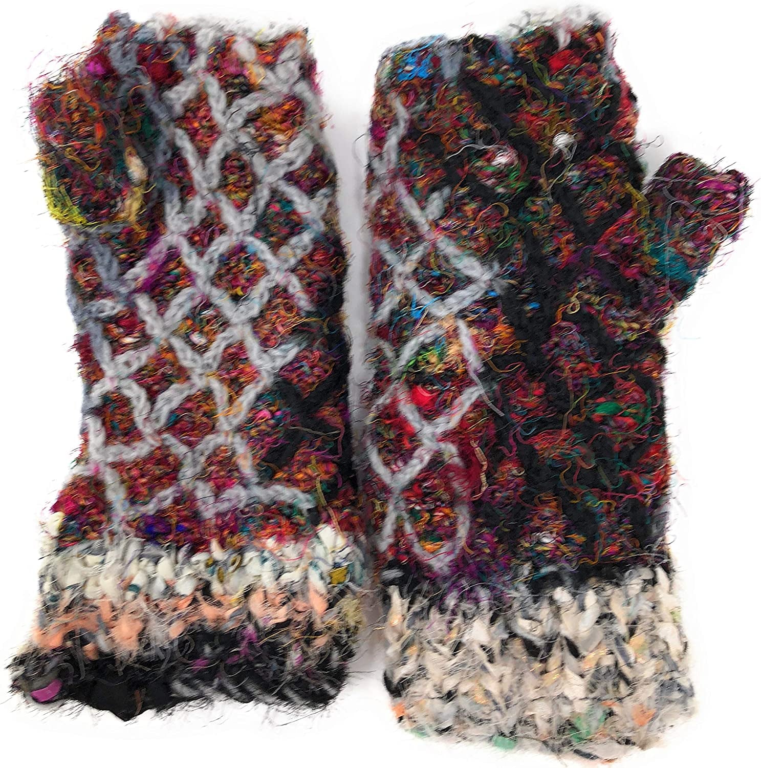 Diamond Weave Insulated Fleece Lined Raw Silk Knit Warm Texting Fingerless Gloves Thumb Hole Hand Mittens Apparel & Accessories > Clothing Accessories > Gloves & Mittens Nickanny's