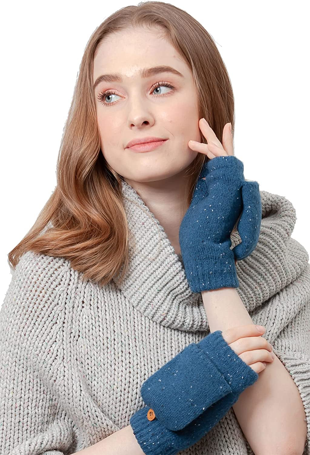 BYOS Women'S Winter Cozy Diamond Pattern Fleece Lined Flip Top Convertible Knit Gloves Mittens Apparel & Accessories > Clothing Accessories > Gloves & Mittens Be Your Own Style Speckle Teal Blue