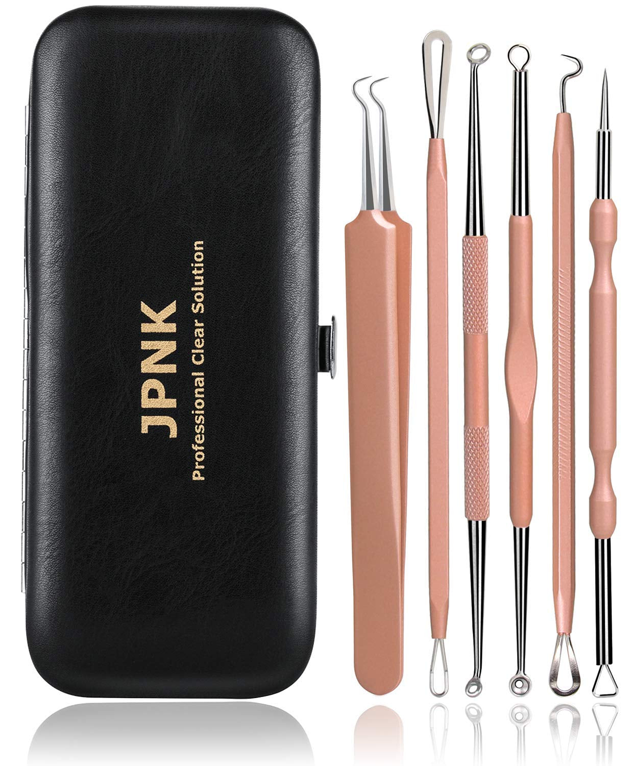 JPNK NEW Pink Blackhead Remover Tools Comedone Extractor Acne Removal Kit for Blemish, Whitehead Popping, Zit Removing for Nose Face with Leather Bag Health & Beauty > Personal Care > Cosmetics > Cosmetic Tools > Skin Care Tools JPNK