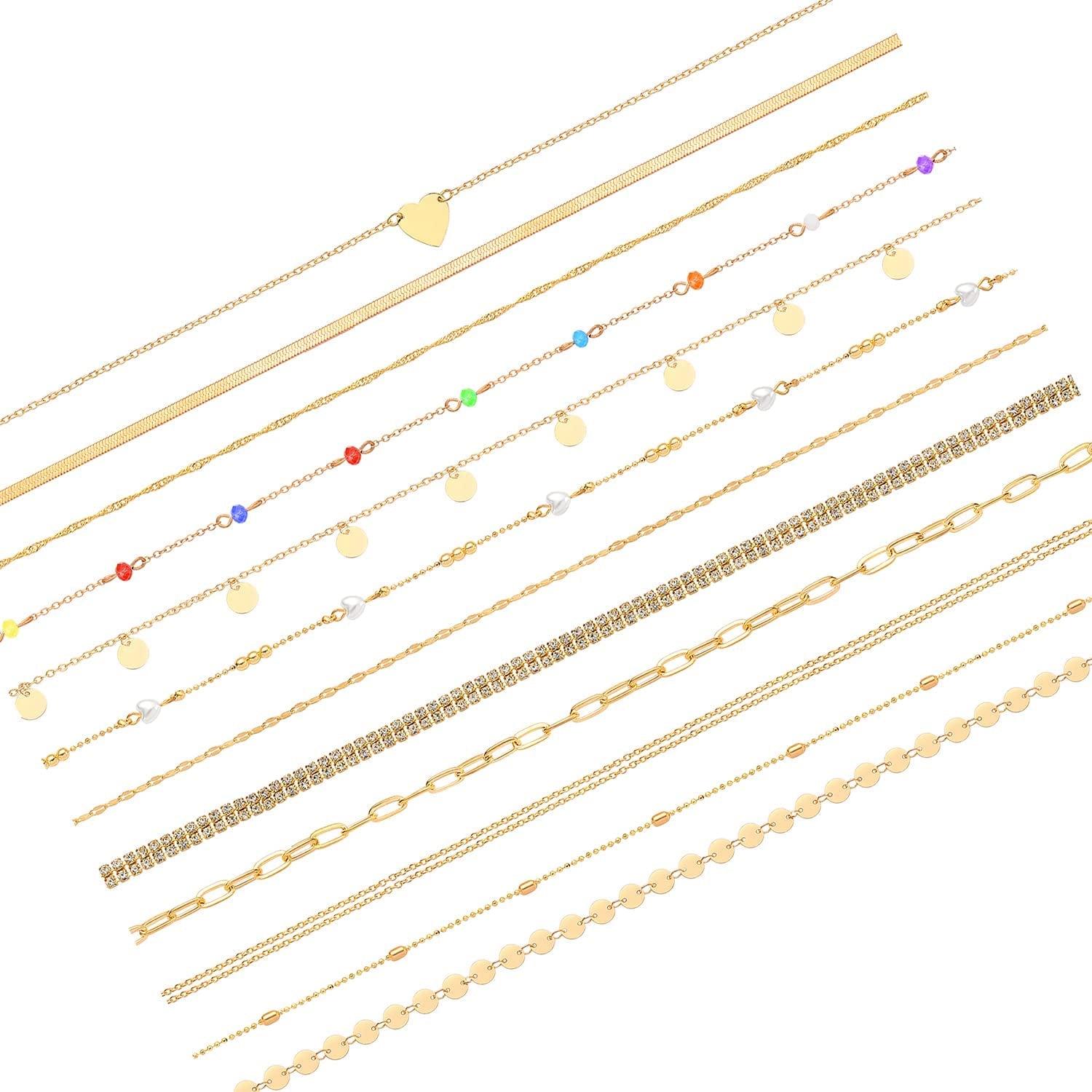 WFYOU 12Pcs Beach Bikini Belly Chain Jewelry for Women Rhinestone Beads Waist Chain Sexy Gold Body Chain Jewelry for Summer Apparel & Accessories > Jewelry > Body Jewelry WFYOU Gold