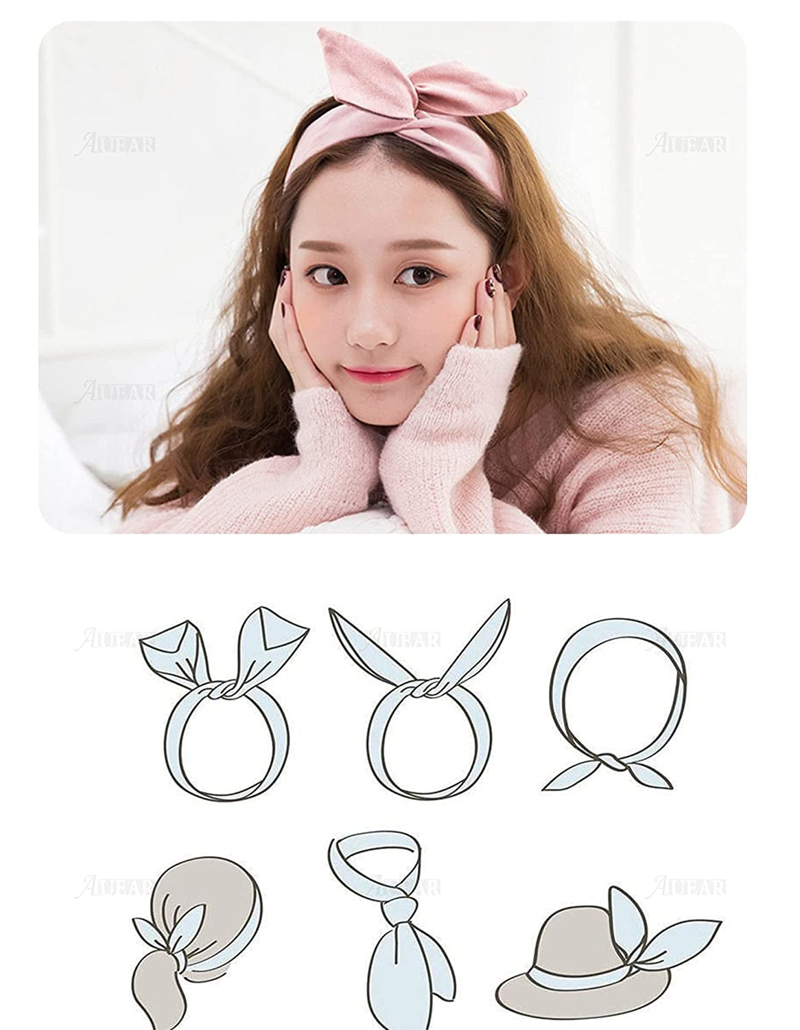 AUEAR, 9 Pack Solid Color Twist Bow Headband Wired Hair Tie Wire Headbands Rabblte Ear Bow Head Wraps for Women Girls Hair Accessories Apparel & Accessories > Clothing Accessories > Bandanas & Headties AUEAR