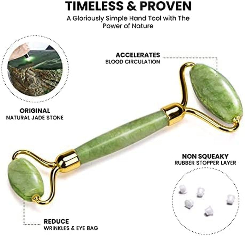 Gua Sha & Face Roller Jade Roller for Face - Natural Healing Crystal Self Care Gifts for Women - Facial Skin Care Tools Muscle Roller Massager Relaxing Relieve Wrinkles (Green) Health & Beauty > Personal Care > Cosmetics > Cosmetic Tools > Skin Care Tools ROSELYNBOUTIQUE