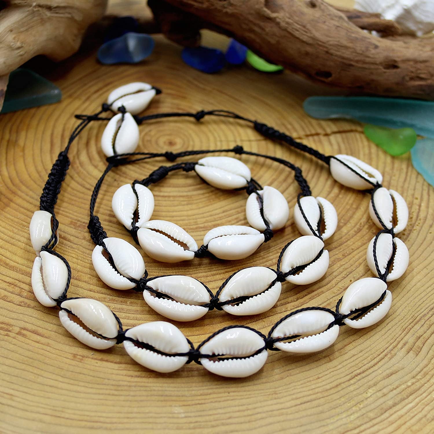 Cowrie Shell Necklace with Matching Seashell Anklet and Bracelet, VSCO Girl Accessories Set for Teen Girls, Aesthetic Beach Jewelry for Women Apparel & Accessories > Jewelry > Anklets KYLIE MAX