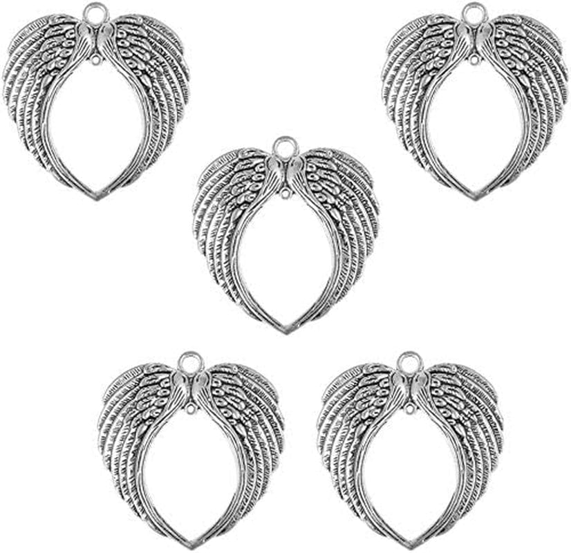 5Pcs Angel Wing Pendant Charms Beads for Jewelry Making Purse Pendant Charms Ornaments - Antique Silver