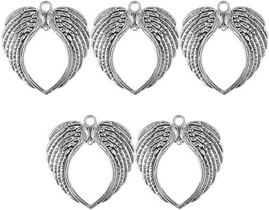 5Pcs Angel Wing Pendant Charms Beads for Jewelry Making Purse Pendant Charms Ornaments - Antique Silver