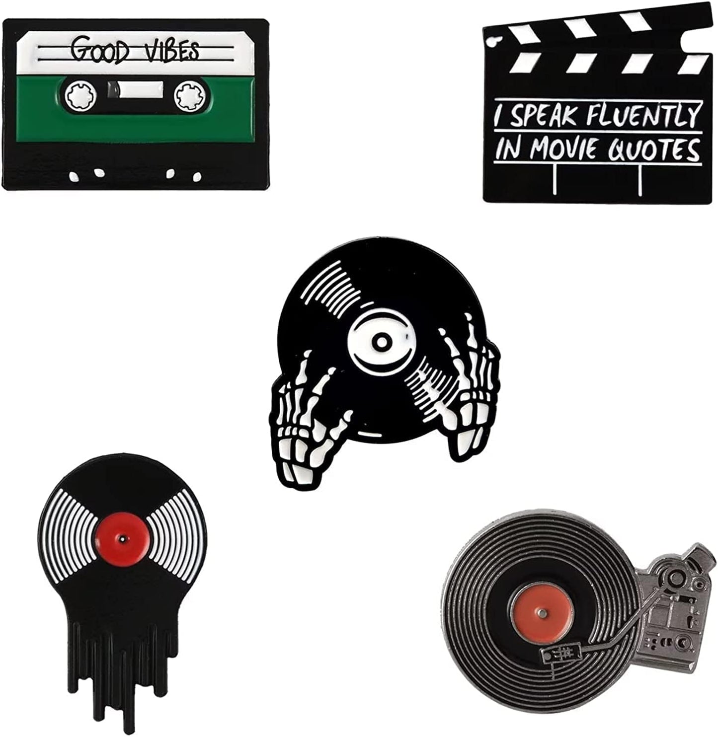 5Pcs Enamel Pins for Backpacks Cute Lapel Pins Set Cool Hat Pins Funny Brooch Women Gift Record