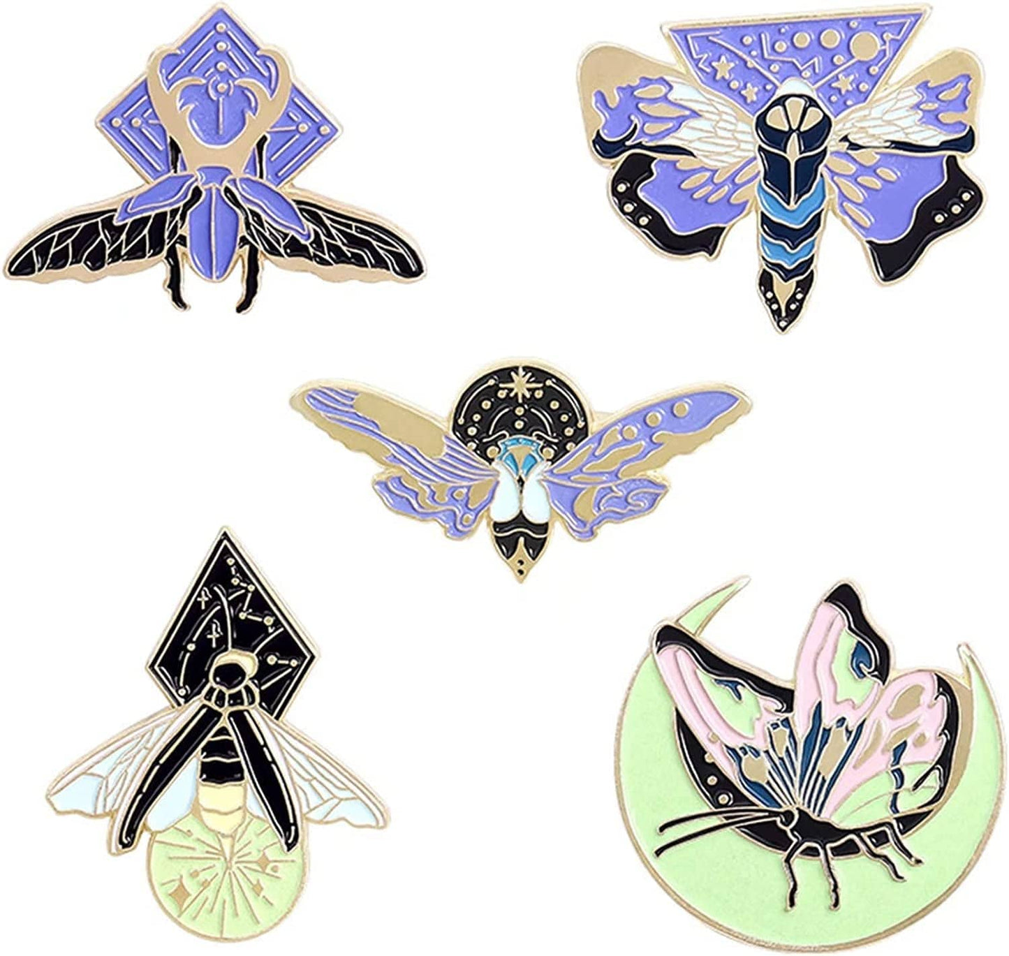 5Pcs Enamel Pins for Backpacks Cute Lapel Pins Set Cool Hat Pins Funny Brooch Women Gift Luminous Firefly