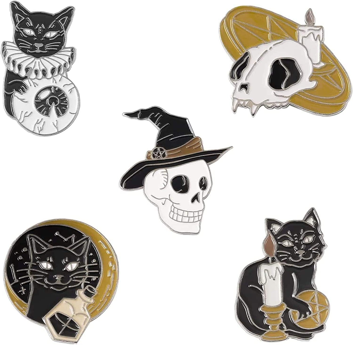 5Pcs Enamel Pins for Backpacks Cute Lapel Pins Set Cool Hat Pins Funny Brooch Women Gift Skeleton Cat