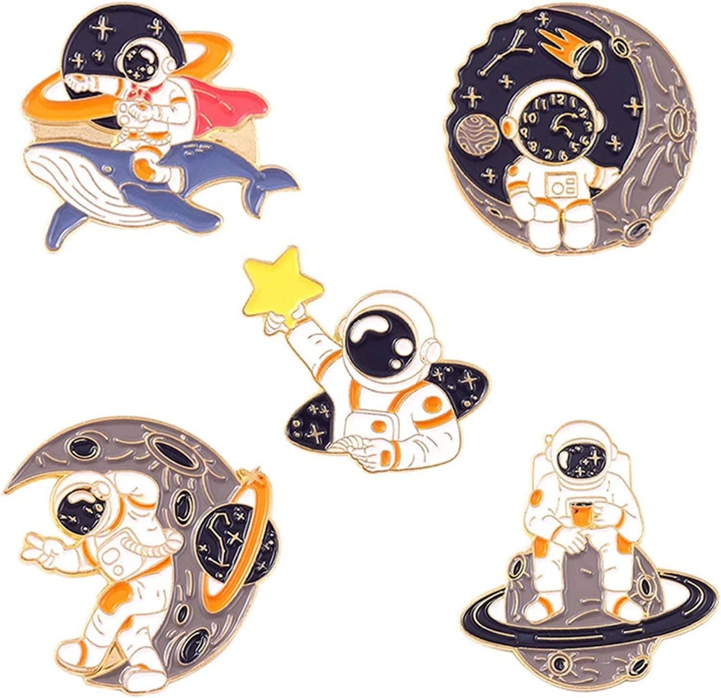 5Pcs Enamel Pins for Backpacks Cute Lapel Pins Set Cool Hat Pins Funny Brooch Women Gift Astronauts