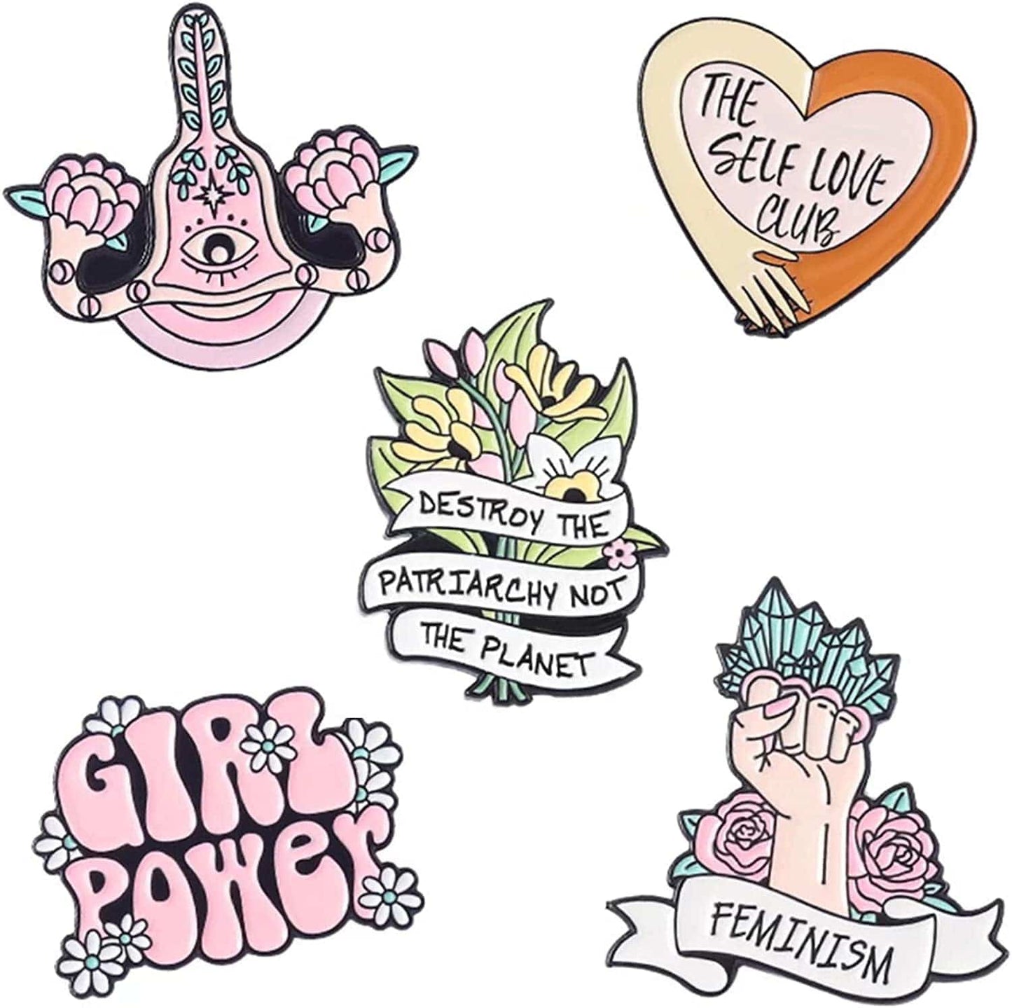 5Pcs Enamel Pins for Backpacks Cute Lapel Pins Set Cool Hat Pins Funny Brooch Women Gift Feminism