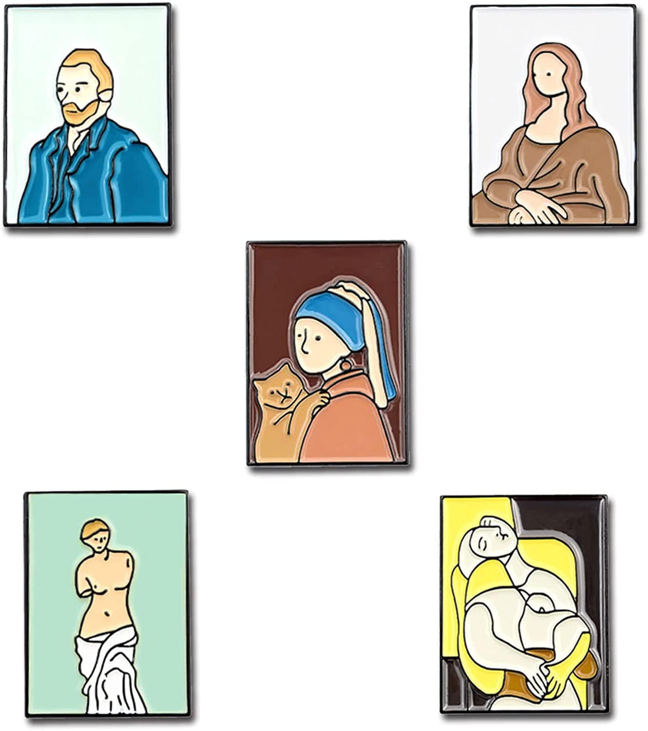 5Pcs Enamel Pins for Backpacks Cute Lapel Pins Set Cool Hat Pins Funny Brooch Women Gift Oil Painting