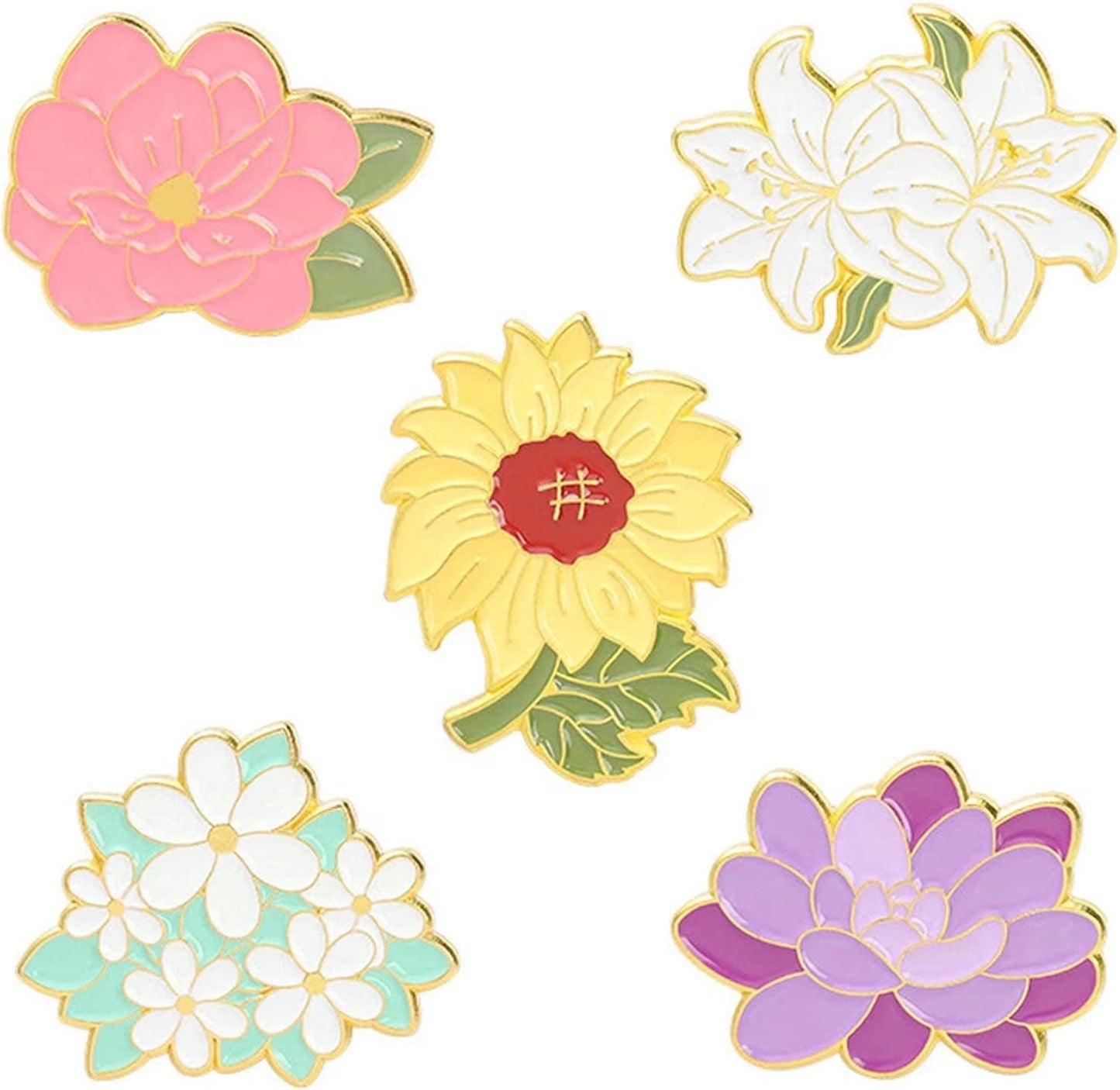 5Pcs Enamel Pins for Backpacks Cute Lapel Pins Set Cool Hat Pins Funny Brooch Women Gift Flowers