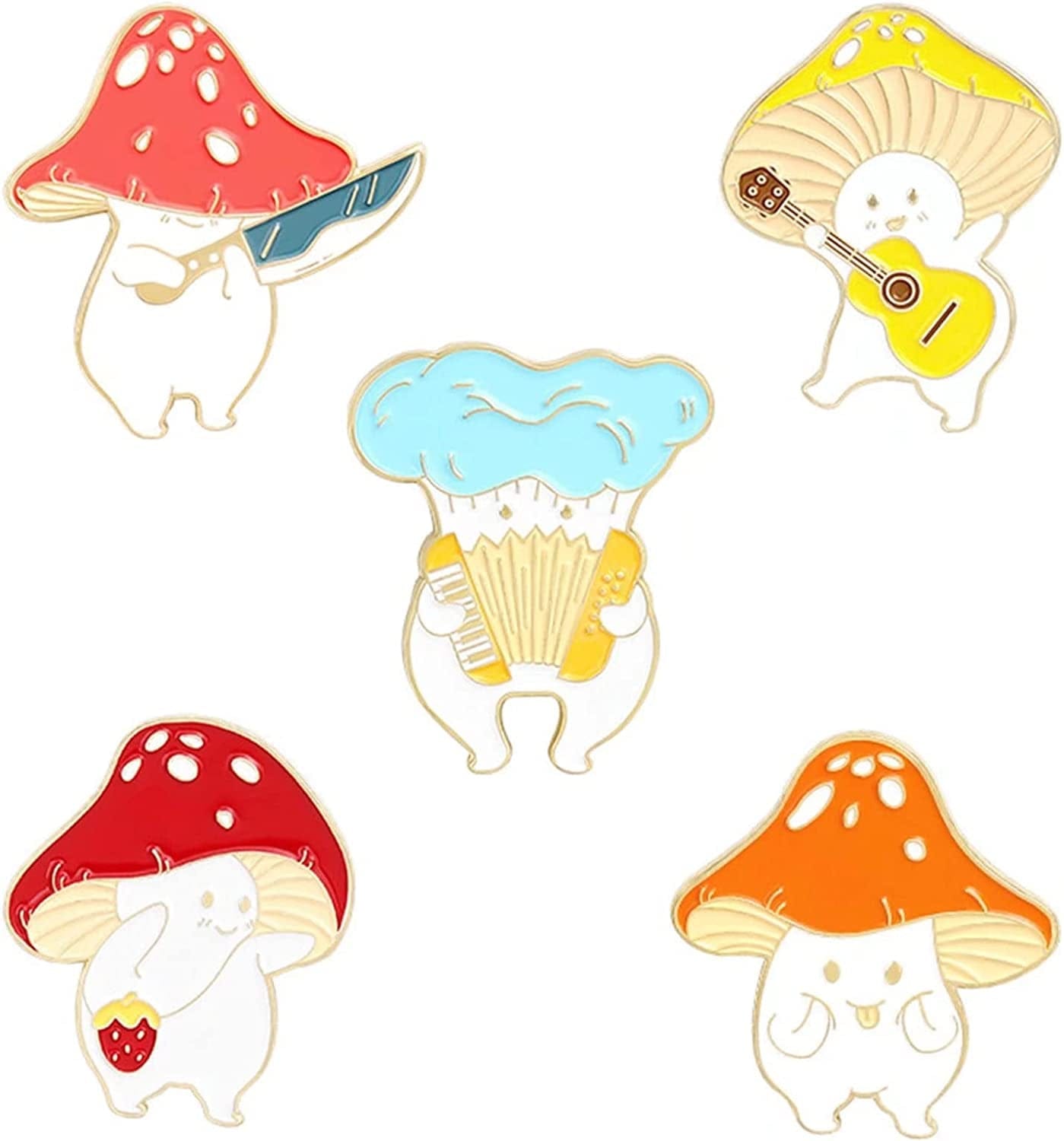 5Pcs Enamel Pins for Backpacks Cute Lapel Pins Set Cool Hat Pins Funny Brooch Women Gift Mushroom