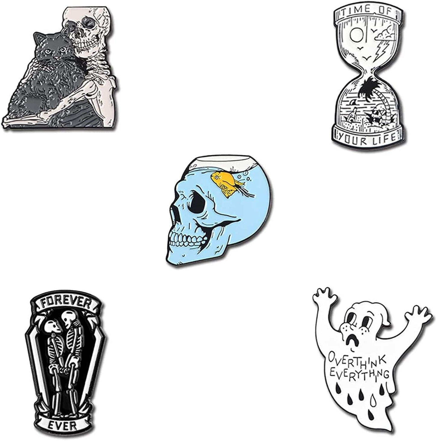 5Pcs Enamel Pins for Backpacks Cute Lapel Pins Set Cool Hat Pins Funny Brooch Women Gift Skull