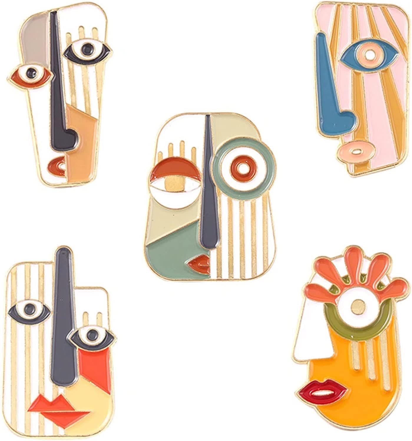 5Pcs Enamel Pins for Backpacks Cute Lapel Pins Set Cool Hat Pins Funny Brooch Women Gift Abstract Face