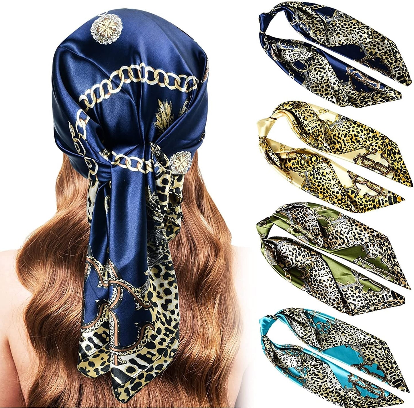 5PCS Large Satin Head Scarves - Silk Square like Neck Scarf Hair Wraps Headscarf for Sleeping Head Scarf Bundle 35 Inch Apparel & Accessories > Clothing Accessories > Bandanas & Headties Stlvoll Blue+green+navy+beige