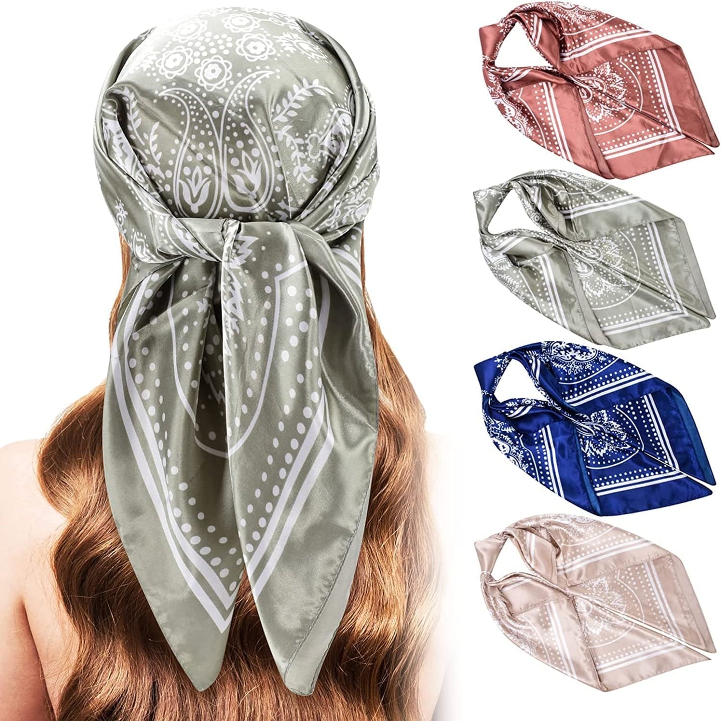 5PCS Large Satin Head Scarves - Silk Square like Neck Scarf Hair Wraps Headscarf for Sleeping Head Scarf Bundle 35 Inch Apparel & Accessories > Clothing Accessories > Bandanas & Headties Stlvoll Red+green+navy Blue+pink