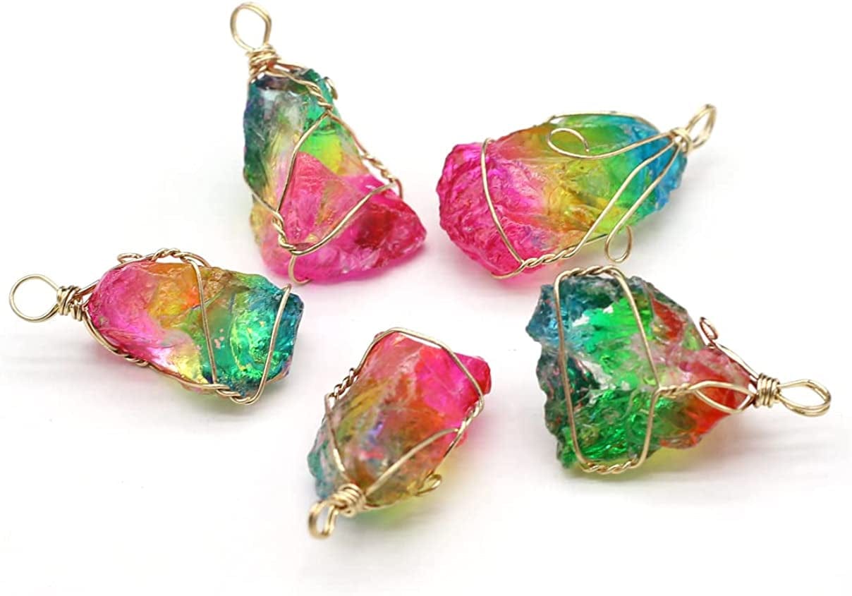 5Pcs Natural Crystal 5Pcs Stone Pendant, Chakra Crystal Healing Stone Pendants Charms for Necklace Jewelry Making