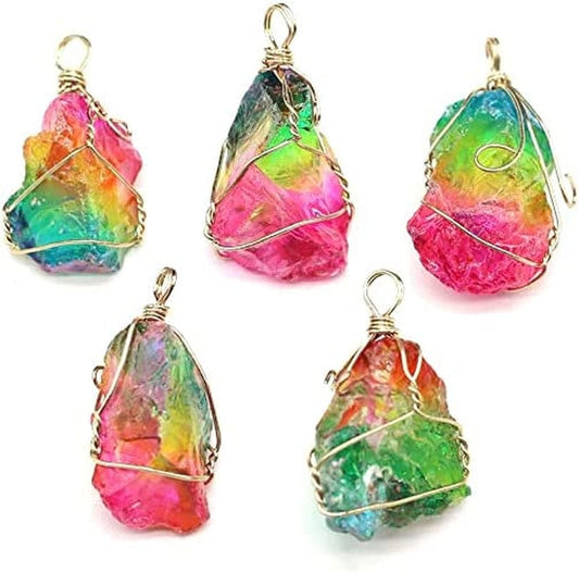 5Pcs Natural Crystal 5Pcs Stone Pendant, Chakra Crystal Healing Stone Pendants Charms for Necklace Jewelry Making