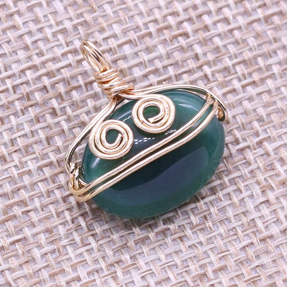 5PCS Natural Stone Healing Crystal Agate Pendant Gold Plated Wire Wrapped Agate Necklace Pendant for DIY Necklace Bracelet Jewelry Making Mixed Color