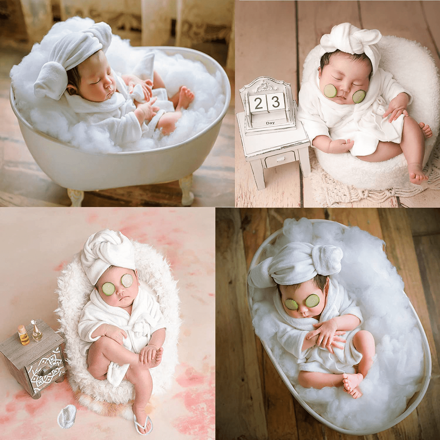 5PCS Newborn Photography Outfits, Baby Bathrobes Bath Towel Outfit with Slippers Photo Props for Girls and Boys Apparel & Accessories > Clothing > Sleepwear & Loungewear > Robes Kylie Max