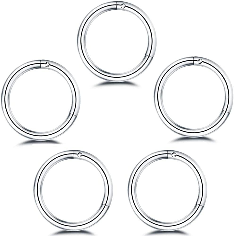 5Pcs Stainless Steel 16G Sleeper Hoop Earrings for Women Men Boys Girls Septum Hinged Clicker Nose Lip Ring Helix Daith Cartilage Tragus Piercings Tiny Small Huggie Hoops Hypoallergenic Sensitive Ears Jewelry Apparel & Accessories > Jewelry > Rings NewZenro 10mm in silver
