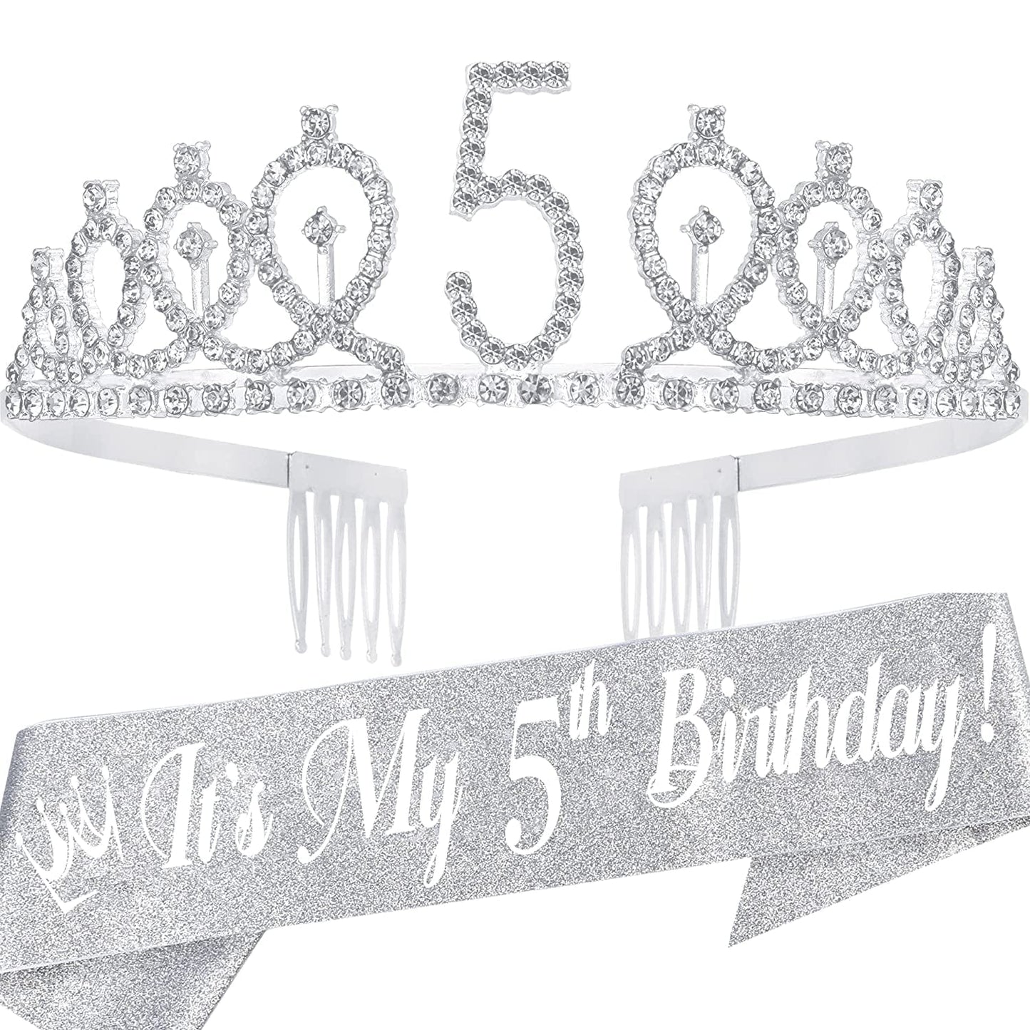 5Th Birthday Sash and Tiara for Girls - Fabulous Glitter Sash + Loops Rhinestone Silver Premium Metal Tiara for Girls, 5Th Birthday Gifts for Princess Party Apparel & Accessories > Clothing Accessories > Sashes EBE EmmasbyEmma